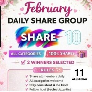 Share 10 Wednesday 2-11-26 All Categories 100 Shares Host  Giveaway